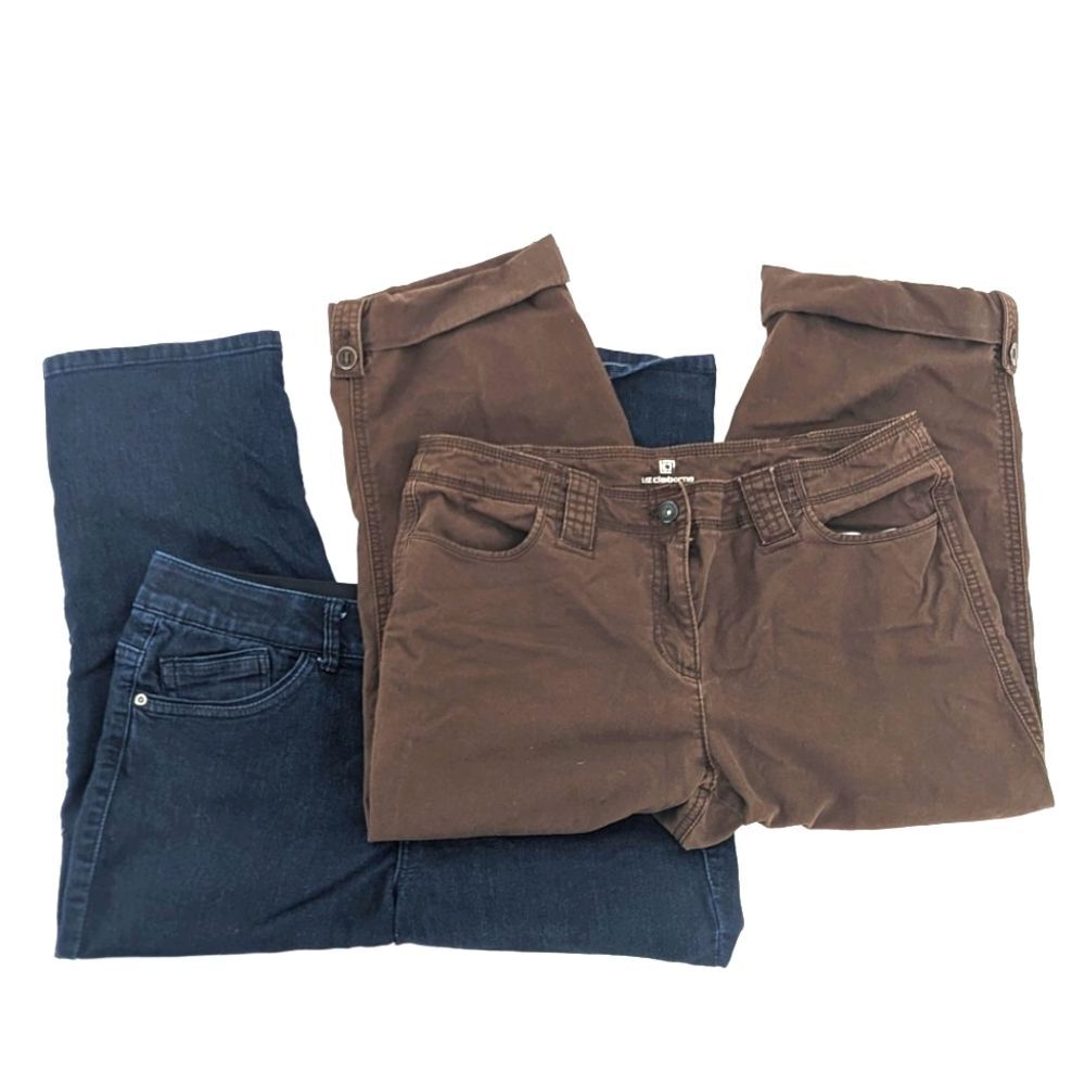 Liz Claiborne Dana Buchman Casual Capri Ankle Pants Navy Brown Bundle Size 10